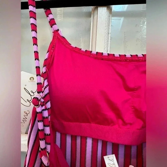 Anne Cole | Dark Pink & Lavender Stripe Tankini Swimsuit Top Size XS NWT Beach - Picture 5 of 10